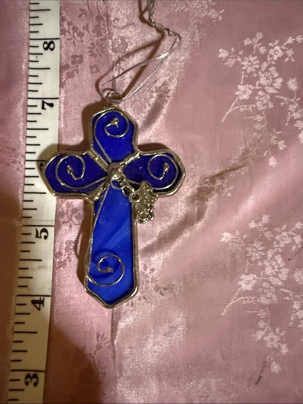 Blue Stained Glass Cross ornament